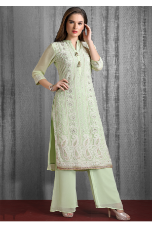 Green Color Designer Georgette Kurti